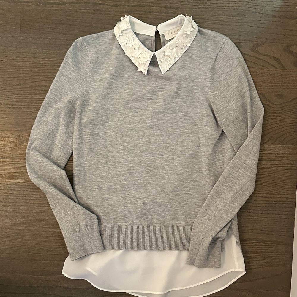 Ted Baker Gray and White Top with Star Embellishments